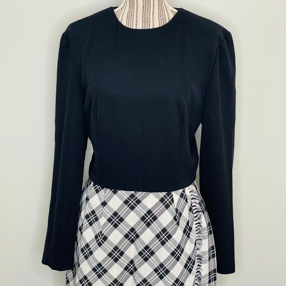 Vintage JLT Black White Faux Wrap Dress Women 12 Career Casual Mary Tyler Moore - Picture 6 of 10